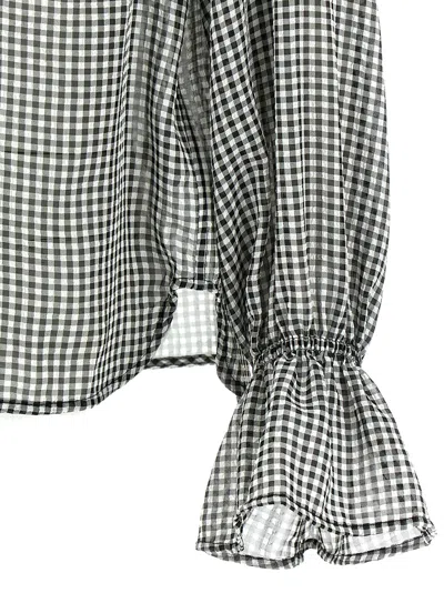 Ganni Vichy Print Shirt With Ruffled Collar In Gray