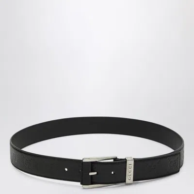 Gucci Black Belt With Gg Pattern And Square Buckle Men