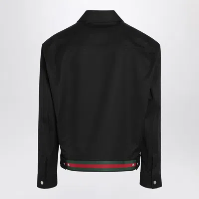Gucci Black Jacket With Classic Collar And Web Motif On The Waist In Cotton Man In Black