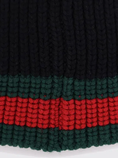 Gucci Sylvie Web Ribbed Knit Beanie In Black
