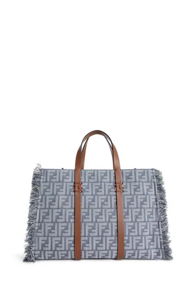 Fendi Summer Tote Bag In Blue Denim-effect Ff Jacquard