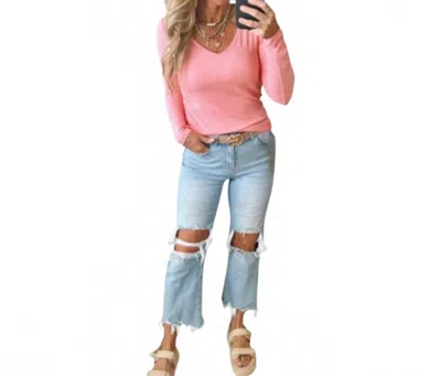 Lure Boutique Hold Tight Ribbed Long Sleeve Top In Watermelon