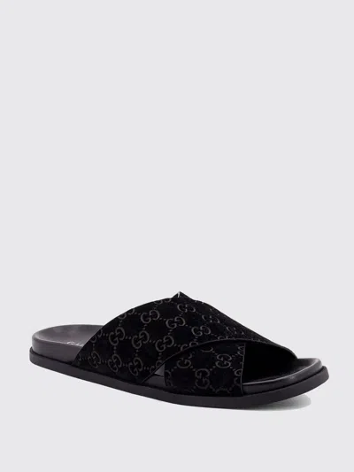 Gucci Men Leather Slides With All-over Gg Motif