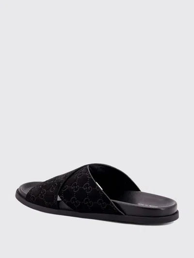 Gucci Men Leather Slides With All-over Gg Motif