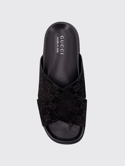Gucci Men Leather Slides With All-over Gg Motif