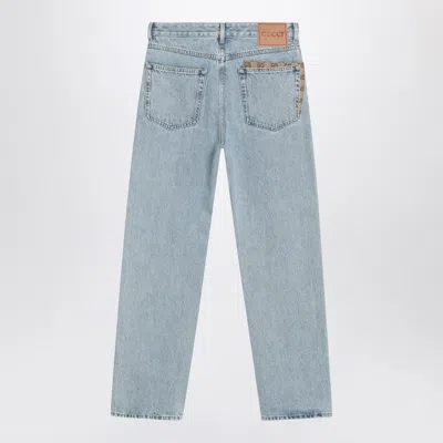 Gucci Washed Denim Pant With Gg Insert In Blue