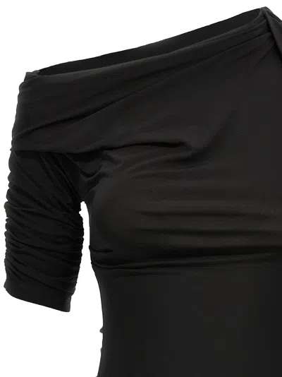 Jacquemus La Mini Robe Drapeado Asymmetric Draped Stretch-jersey Mini Dress In Black
