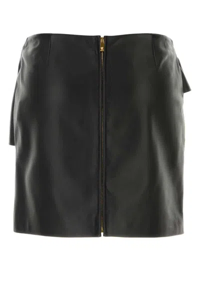 Versace Short Leather Skirt With Belt And Buckle In Black