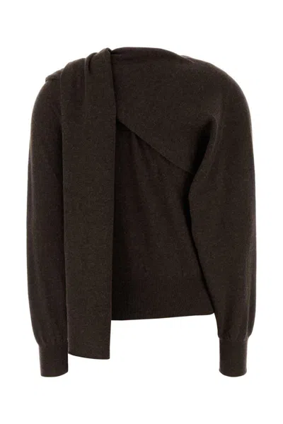 Ferragamo Cashmere Cardigan With Attached Scarf Detail In Brown
