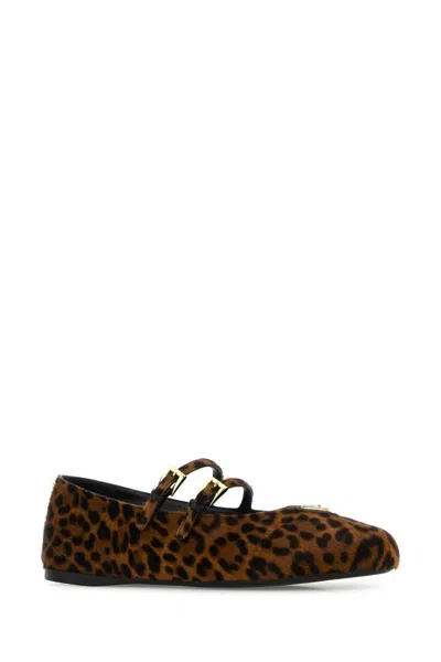 Prada Leopard Print Double Strap Ballet Flats In Brown