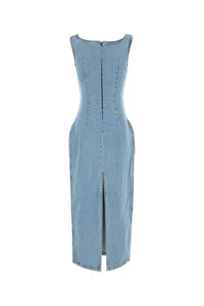 Magda Butrym Sleeveless Square Neckline Denim Dress With Back Slit