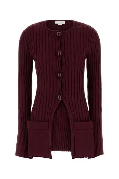Stella Mccartney Cotton Cardigan With Ribbed Texture And Pockets In Burgundy