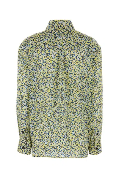 Bottega Veneta Women Printed Silk Shirt In Green