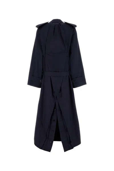 Balenciaga Women Navy Blue Cotton Oversize Trench Coat In Blue