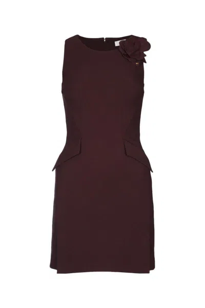 Elisabetta Franchi Sleeveless Floral Peplum Balloon Dress In Burgundy
