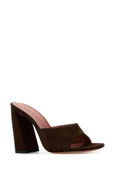 Amina Muaddi Dark Brown Nappa Leather Brigitte Mules