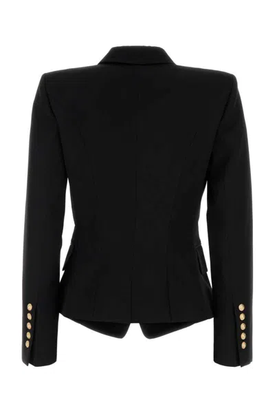 Balmain Wool Blazer With Flap Pockets And Gold-tone Buttons In Black