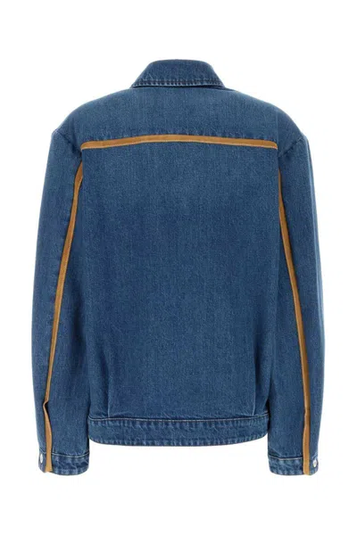 Miu Miu Denim Jacket With Contrast Trim And Pockets In Blue