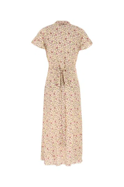 Miu Miu Printed Silk Dress In Neutral
