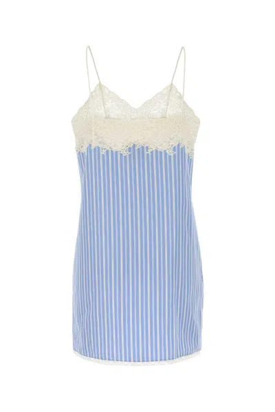 Miu Miu Embroidered Poplin Mini Dress In Blue