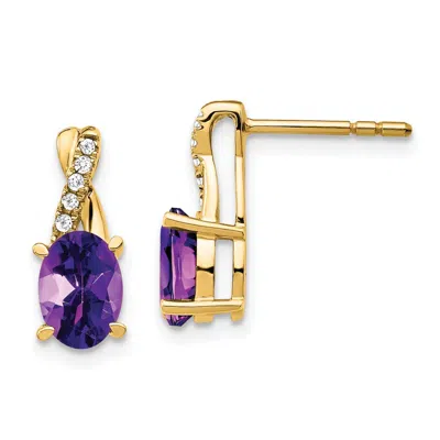 Diamond2deal 10k Yellow Gold Amethyst And Diamond Earrings