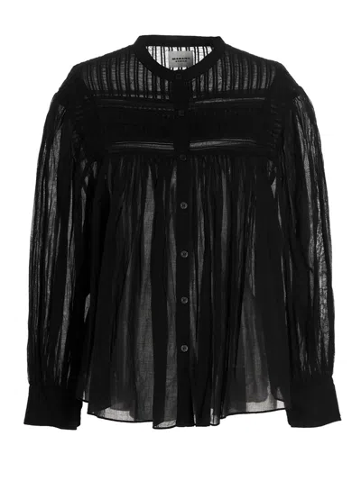 Isabel Marant Étoile Pleated Sheer Fabric Shirt With Long Sleeves In Black