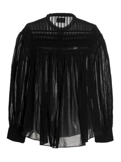 Isabel Marant Étoile Pleated Sheer Fabric Shirt With Long Sleeves In Black