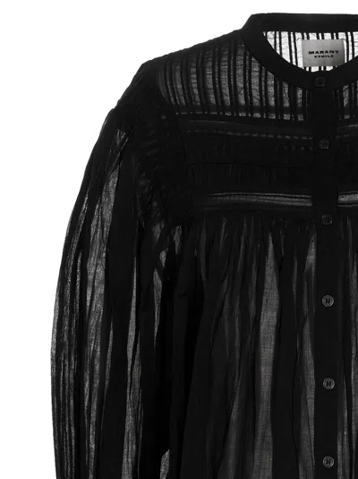 Isabel Marant Étoile Pleated Sheer Fabric Shirt With Long Sleeves In Black