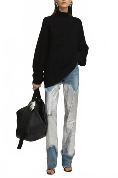 Brandon Maxwell Cortlandt Denim Leather Pant In Indigo/silver In Multi