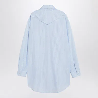 Miu Miu Striped Shirt With Scout-scarf In Blue