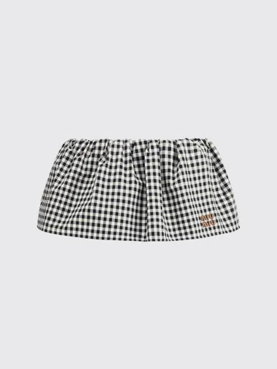 Miu Miu Mini Skirt With Embroidered Cotton Checkered Pattern