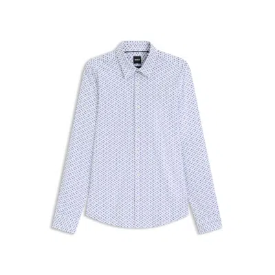 Hugo Boss Slim-fit Shirt In Printed Performance-stretch Jersey In Neutral