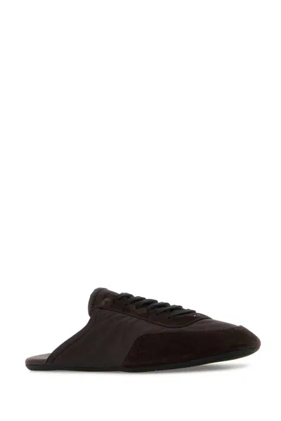Prada Women Brown Suede And Re-nylon Slippers