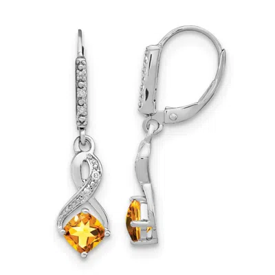 Diamond2deal Sterling Silver Rhodium-plated Citrine And Diamond Earrings