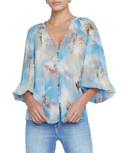 L Agence Teagan Printed Blouson Sleeve Blouse In Blue