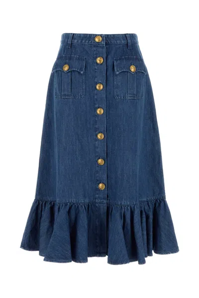 Valentino Garavani Blue Denim Cotton Skirt In Blue