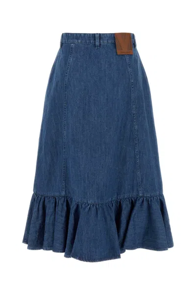 Valentino Garavani Blue Denim Cotton Skirt In Blue