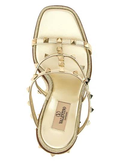 Valentino Rockstud Espadrilla Slide In Gold