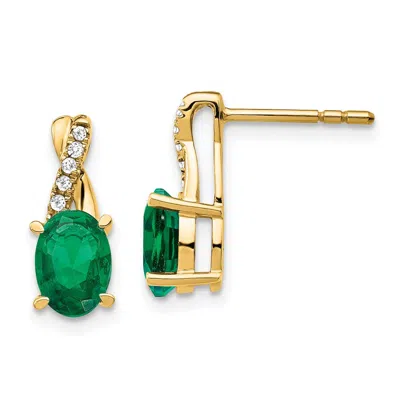 Diamond2deal 14k Yellow Gold Created Emerald And Diamond Earrings