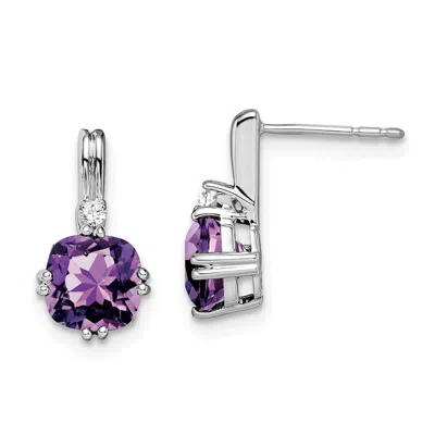 Diamond2deal 14k White Gold Cushion Amethyst And Diamond Earrings