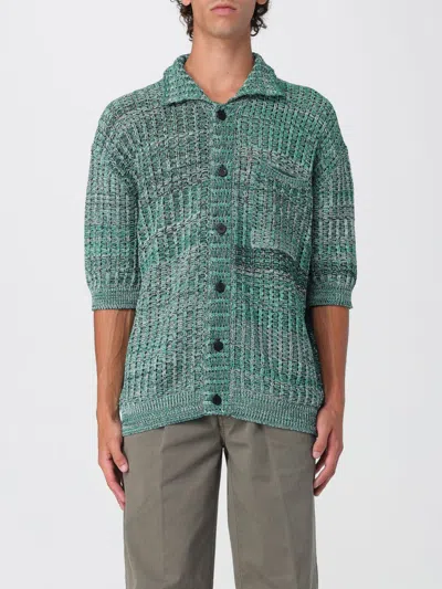 Roberto Collina Mesh Knit Short-sleeved Shirt With Pointed Collar In Green