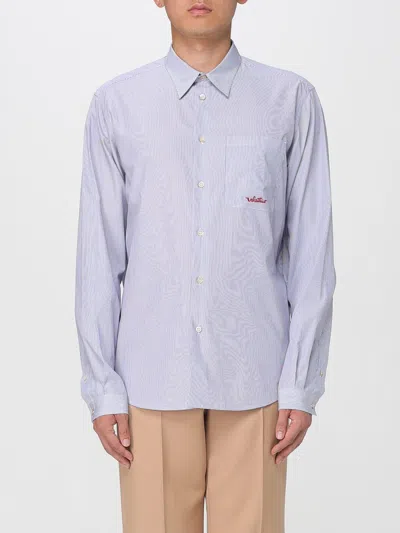 Valentino Striped Shirt With Embroidered Logo In Blue