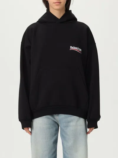 Balenciaga Embroidered Printed Cotton-jersey Hoodie In Black