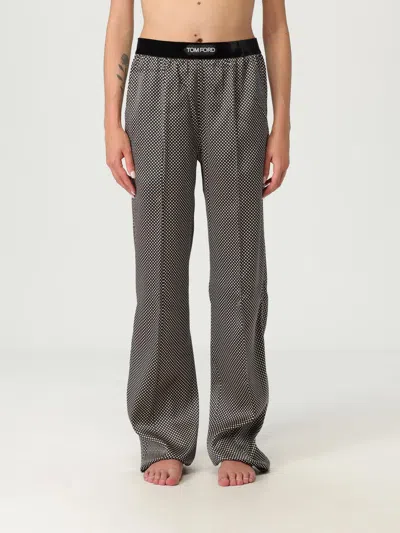 Tom Ford Printed Polka Dot Stretch Satin Pj Pants Trousers Multicolor In Gray