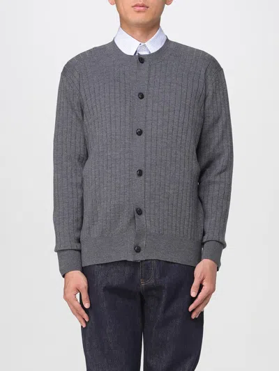 Bottega Veneta Grey Crewneck Cardigan With Front Button Closure And Ribbed Knit In Wool Man In Gray