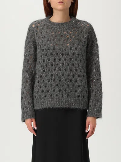 Brunello Cucinelli Metallic Crewneck Knitwear Sheer Texture In Gray