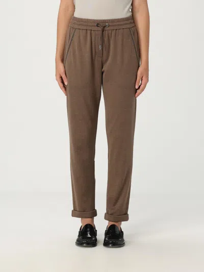 Brunello Cucinelli Cotton-silk Blend Joggers With Side Monile Detail In Brown