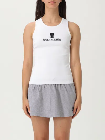 Balenciaga Ribbed Viscose Blend Tank Top In White