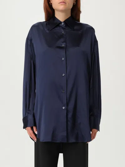 Tom Ford Collared Neck Satin Finish Long Sleeves In Blue