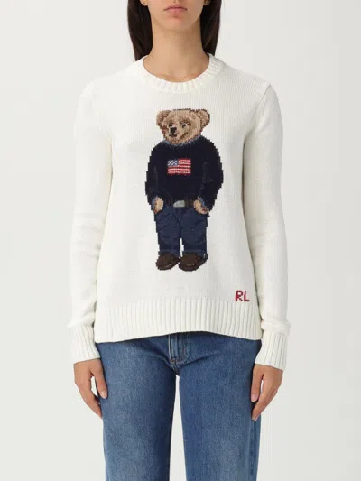 Polo Ralph Lauren Womens Deckwash White Multi Polo Bear Round-neck Linen-cotton Knitted Jumper In White